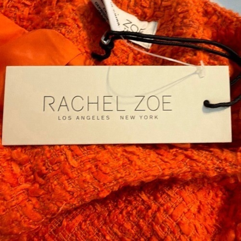 Rachel Zoe Orange Boucle Tweed Cropped Blazer Gold Basket Weave Button Front M - Picture 4 of 9